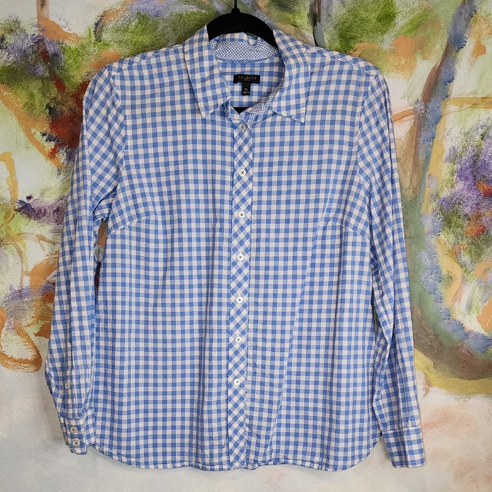 Talbots Blue and White Checkered Button Down Shirt